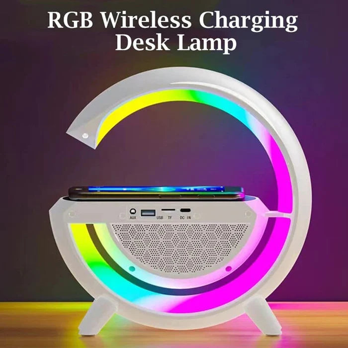 Linova™ RGB Table Lamp with Clock, Wireless Charging & Speaker – Adjustable Colors for Bedroom/Office